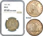 AI991, United States, Seated Liberty Half Dollar (50c) 1875, Philadelphia Mint, Silver, NGC MS62