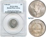 AI994, British West Africa, George VI, 3 Pence 1938 KN, King Norton Mint, Cooper-Nickel, KM# 21, PCGS SP64