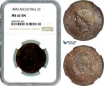 AJ005, Argentina, 2 Centavos 1890, NGC MS62BN