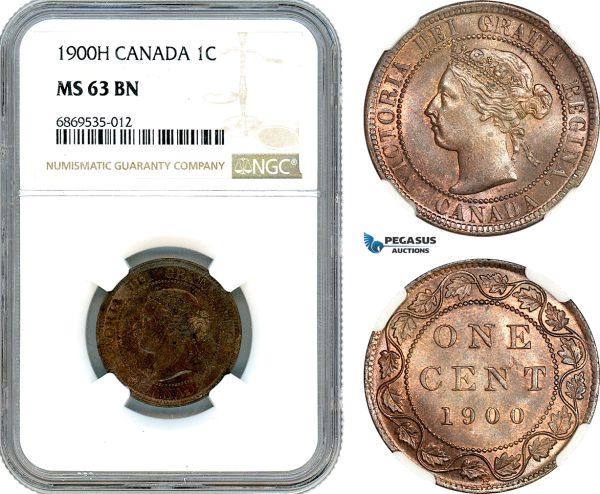 AJ009, Canada, Victoria, 1 Cent 1900 H, Heaton Mint, NGC MS63BN