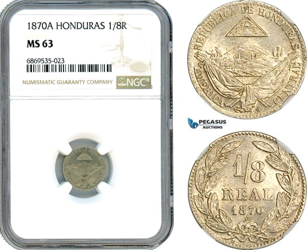 AJ016, Honduras, 1/8 Real 1870 A, Paris Mint, NGC MS63