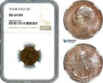 AJ017, Italy, Vit. Emanuele III, 2 Centesimi 1910 R, Rome Mint, NGC MS64BN, Top Pop!