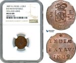 AJ022, Netherlands East Indies, Batavian Rep. 1/2 Duit 1809, Holland Arms, NGC MS64BN