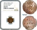 AJ023, Netherlands East Indies, Batavian Rep. 1/2 Duit 1809, Holland Arms, NGC MS63BN