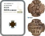 AJ024, Norway, Frederik VI, 1 Skilling 1812, Kongsberg Mint, No Mintmark, NGC MS62BN