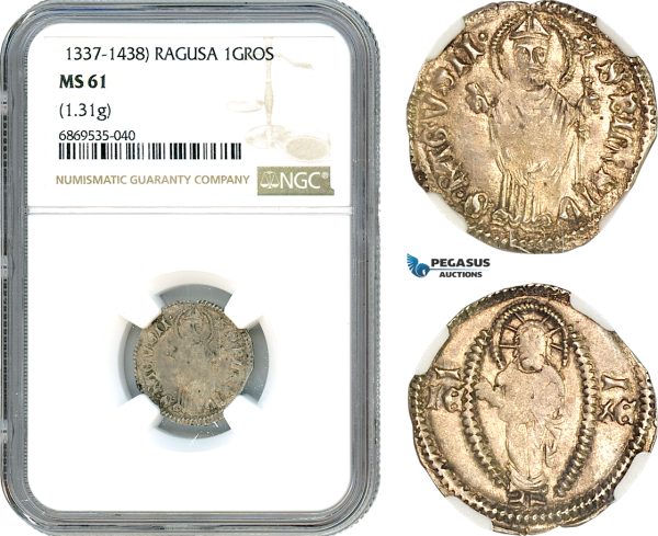 AJ026, Ragusa (Dubrovnik) 1 Gros (1337-1438) Silver, NGC MS61