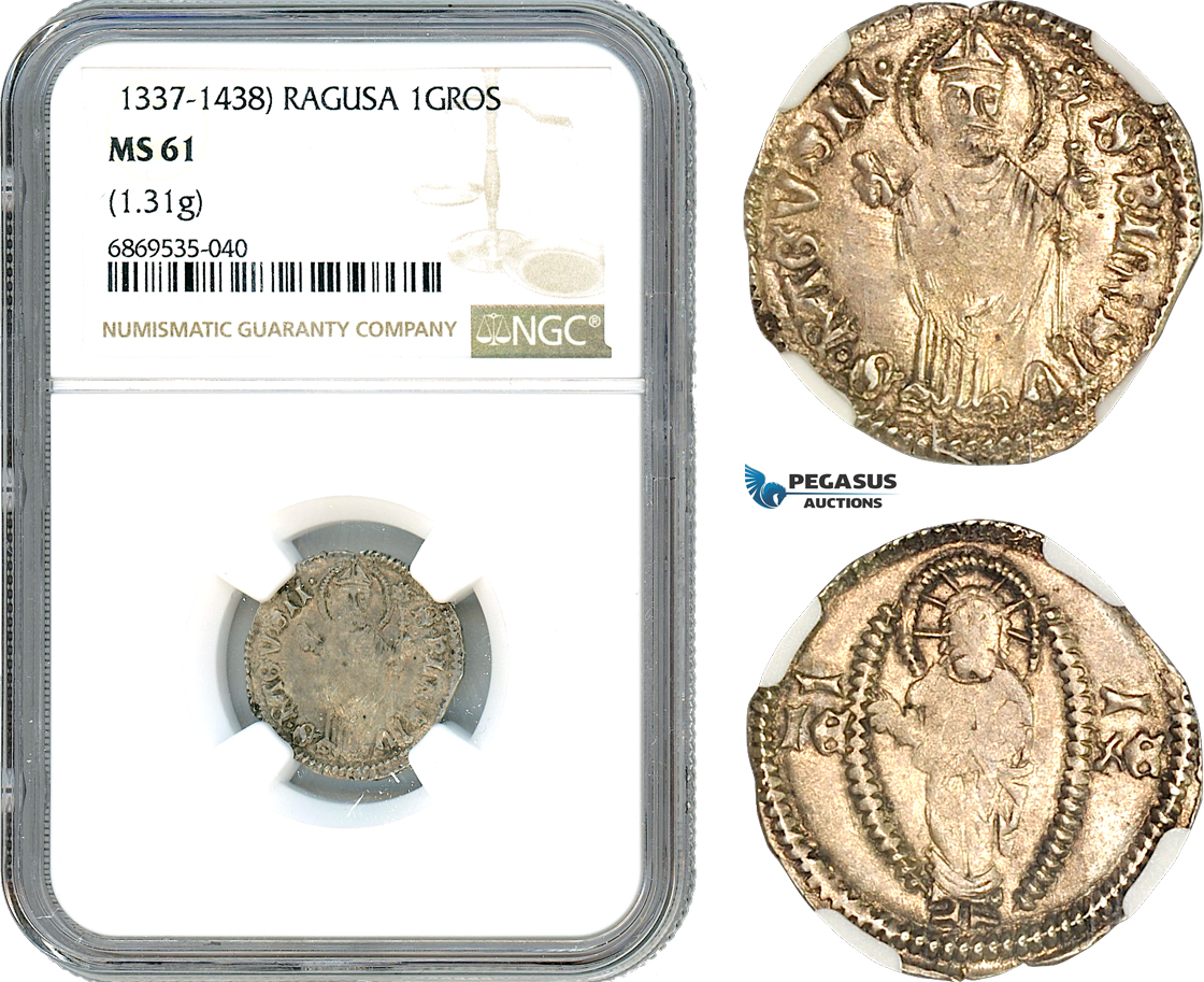 AJ026, Ragusa (Dubrovnik) 1 Gros (1337-1438) Silver, NGC MS61