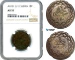 AJ034, Sudan, Abdullah b. Mohammed, 10 Piastres 1311//11, Omdurman Mint, NGC AU55