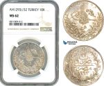 AJ051, Egypt, Ottoman Empire, Abdul Hamid II, 10 Qirsh AH1293//32, Silver, NGC MS62, Slab Error as Turkey