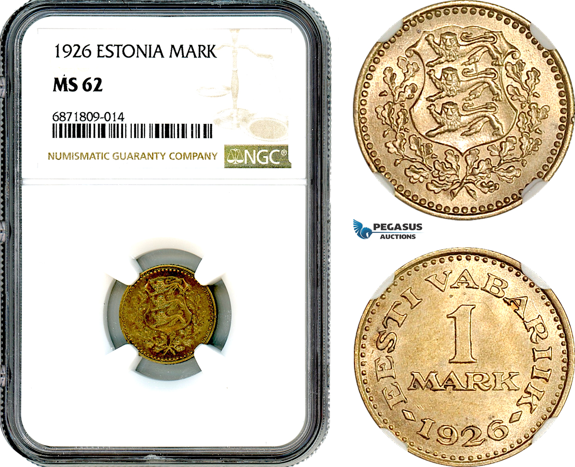 AJ053, Estonia, 1 Mark 1926, NGC MS62