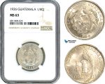 AJ071, Guatemala 1/4 Quetzal 1926, Silver, NGC MS63