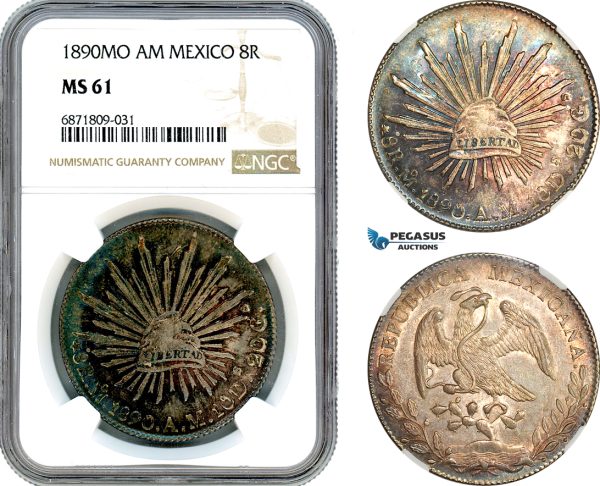 AJ072, Mexico, 8 reales 1890 MO AM, Mexico City Mint, Silver, NGC MS61