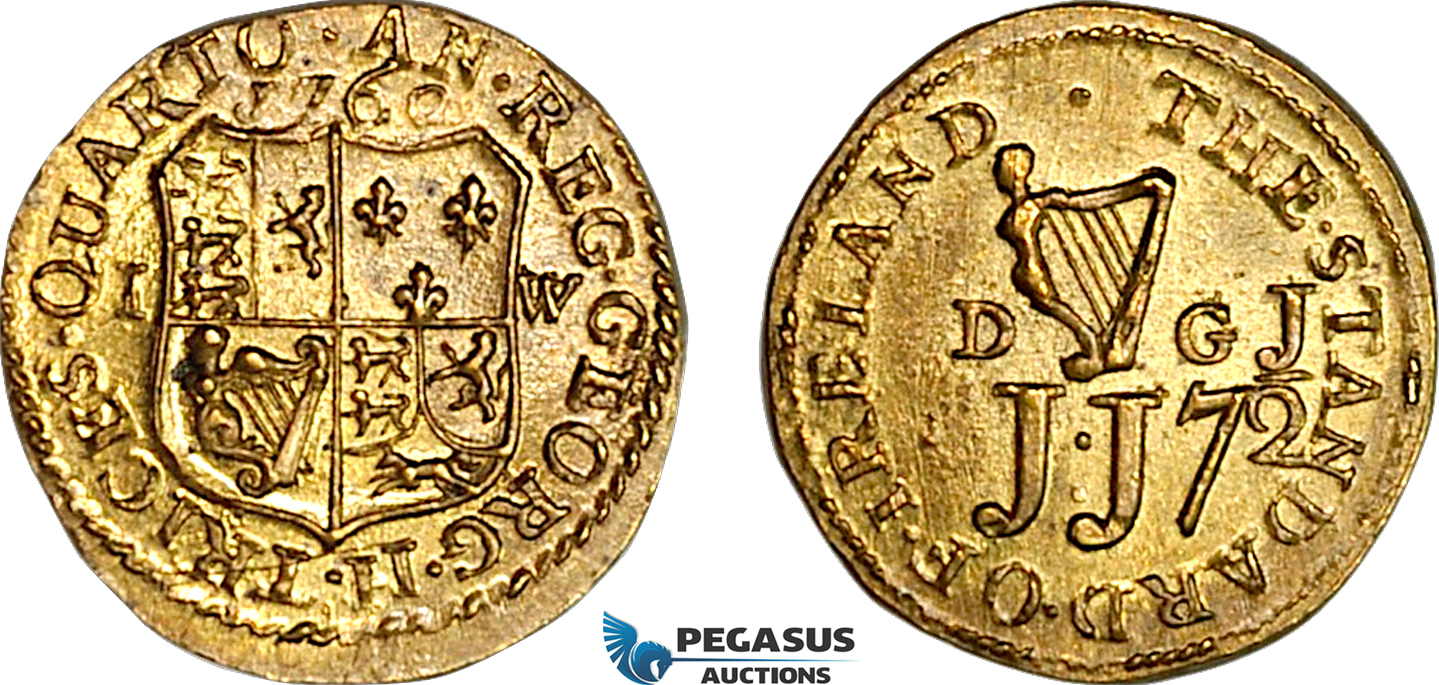 AJ120, Ireland & Portugal, George II, 1760 Monetary Weight for 1/4 Moidore, UNC, (2.68g) Rare this nice!