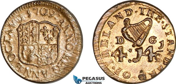 AJ121, Ireland & Portugal, Anne, 1709 Monetary Weight for 2 Escudos (4D 14 1/2G), (7.16g) EF-UNC
