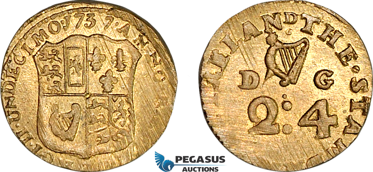 AJ122, Ireland, George II, 1737 Monetary Weight for 1/2 Pistol (2D 4G), (3.37g) EF-UNC