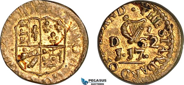 AJ123, Ireland & Portugal, George II, 1718 Monetary Weight for 1/4 Moidore (1D 17 1/2G), (2.69g) EF-
