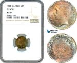 AJ148, Belgium, Albert I, 50 Centimes 1914, Brussels Mint, Silver, French Text, NGC MS64, Top Pop!