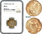 AJ151, Chile, 20 Centavos 1878 SO, Santiago Mint, Silver, NGC MS61
