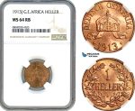 AJ160, German East Africa (DOA) Wilhelm II, 1 Heller 1913 J, Hamburg Mint, NGC MS64RB