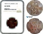 AJ168, Netherlands East Indies, 1/2 Stuiver 1824 S, NGC AU58BN