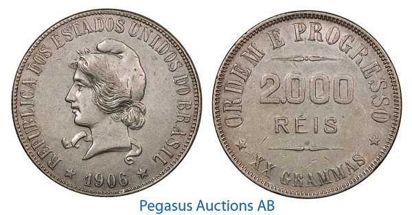 B03, Brazil, 2000 Reis 1906, Silver, Nice!