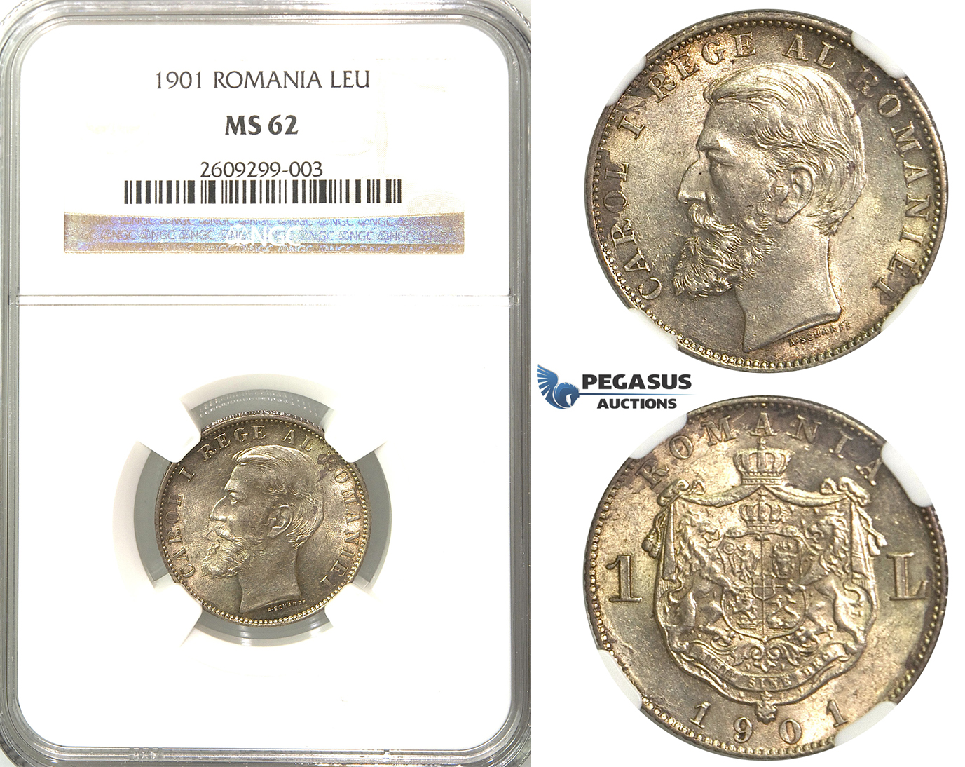 B44, Romania, Carol I, 1 Leu 1901, NGC MS62, RARE