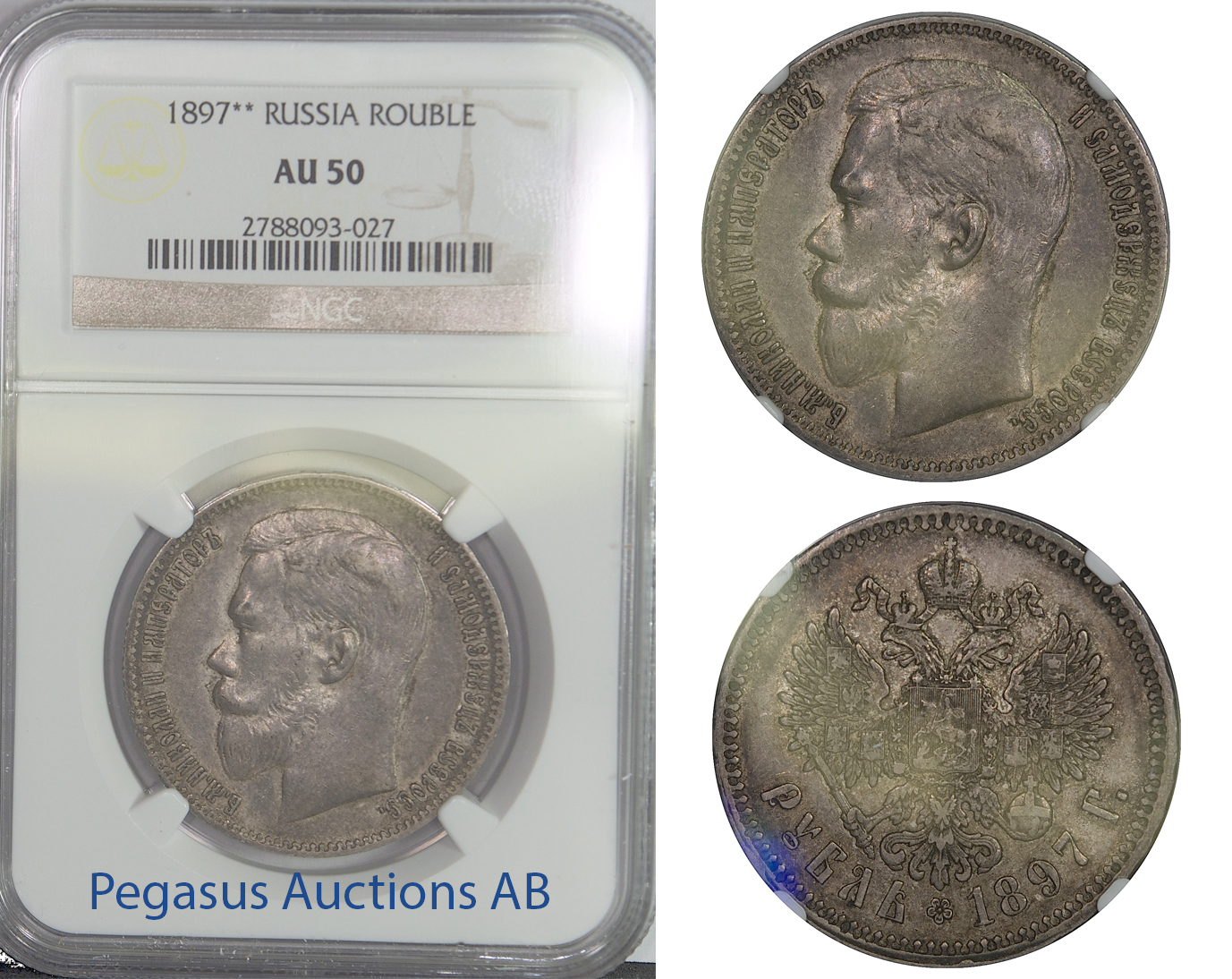 B85, Russia, Nicholas II, Rouble 1897 (**), Brussels, Silver, NGC AU50