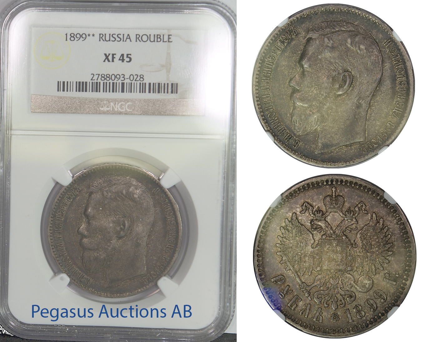 B86, Russia, Nicholas II, Rouble 1899 (**), Brussels, Silver, NGC XF45
