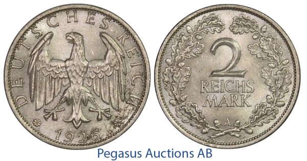 C12, Germany, Weimar, 2 Reichsmark 1926-A, Silver, Frosty High Grade!