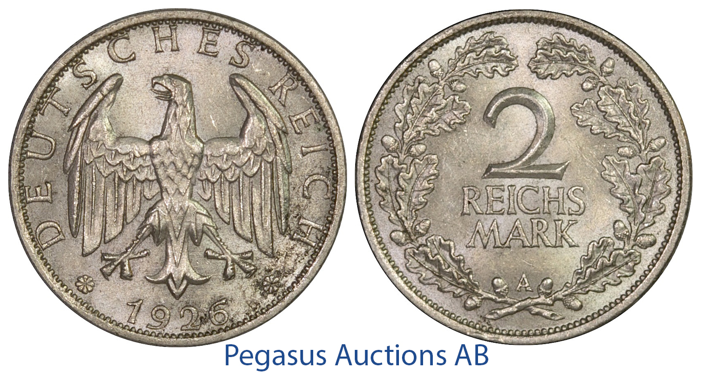 C12, Germany, Weimar, 2 Reichsmark 1926-A, Silver, Frosty High Grade!