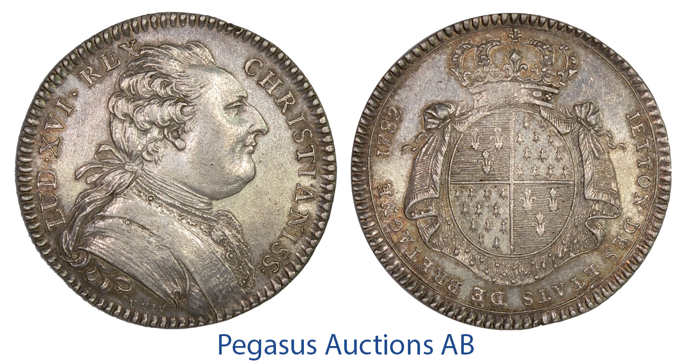 C18, France, Louis XVI, Jeton 1782, Estates of Brittany, Silver, Ø 29mm, 6.32g