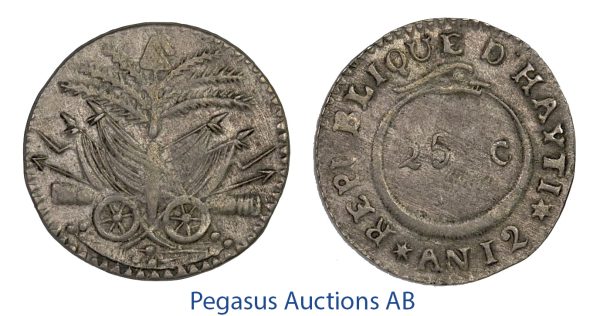 C25, Haiti Western Republic, 25 Centimes AN 12 (1815) Silver, Very Nice!