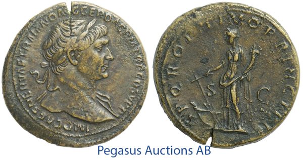 C52, Roman Empire, Trajan (98-117 AD) Æ Sestertius (24.28g) Rome, Struck 103-111 AD, Fortuna