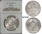 D06, Honduras, Lempira 1937, Silver, NGC MS64 (Pop 1/2)