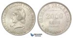 D12, Brazil, 2000 Reis 1908, Silver, Mint State (Hairline scratch under neck)