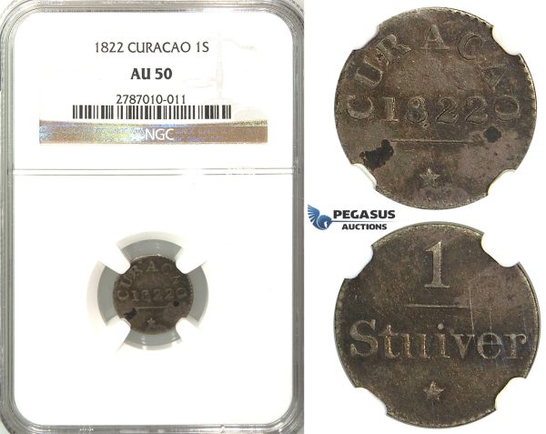 D18, Curacao, 1 Stuiver 1822, Silver, NGC AU50