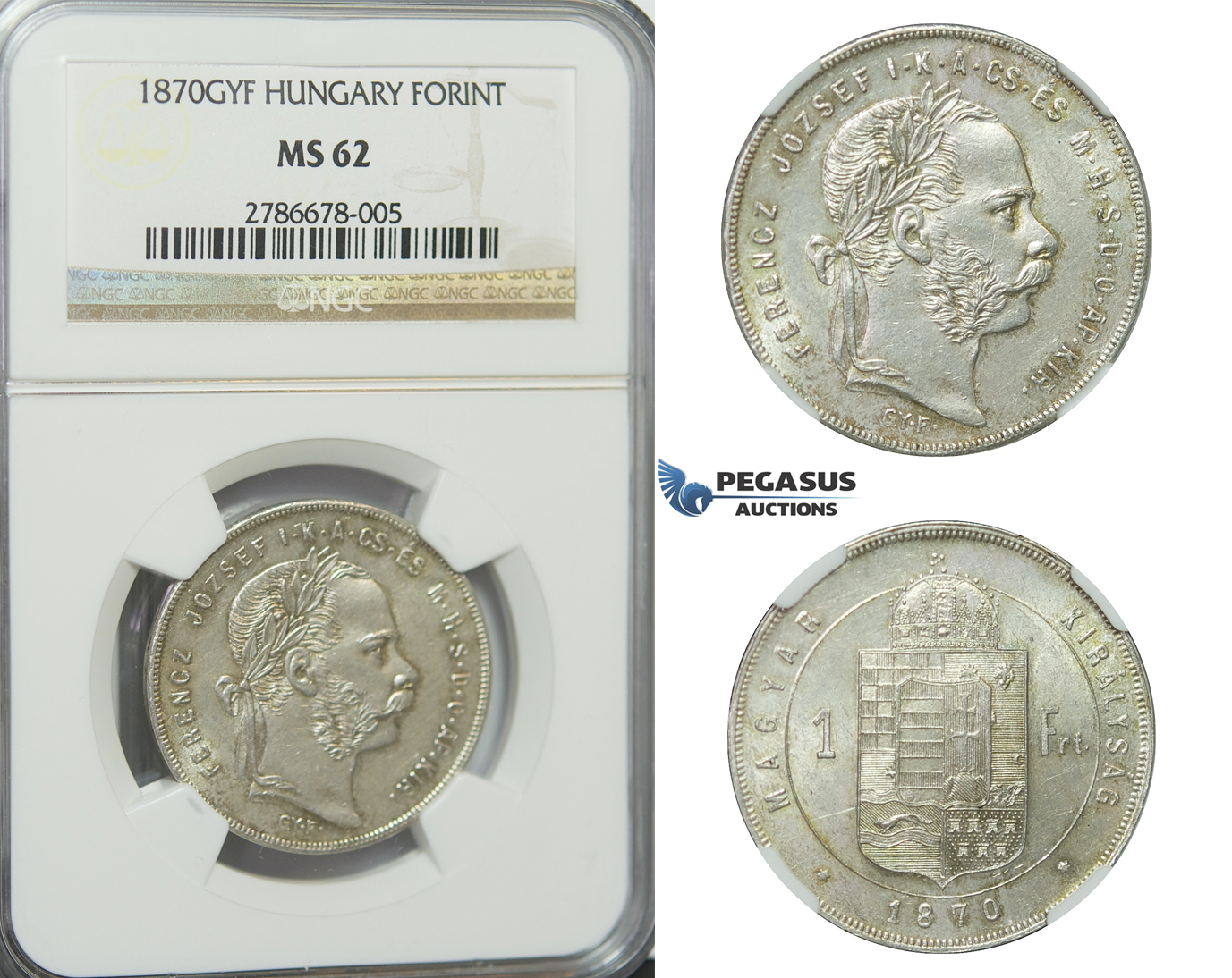 D23, Hungary, Franz Joseph, Forint 1870-GYF, Silver, NGC MS62