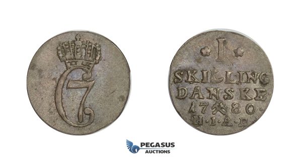 D36, Norway, Christian VII, Skilling 1780-HIAB, Silver (0.74g) NM 97, Very Nice!