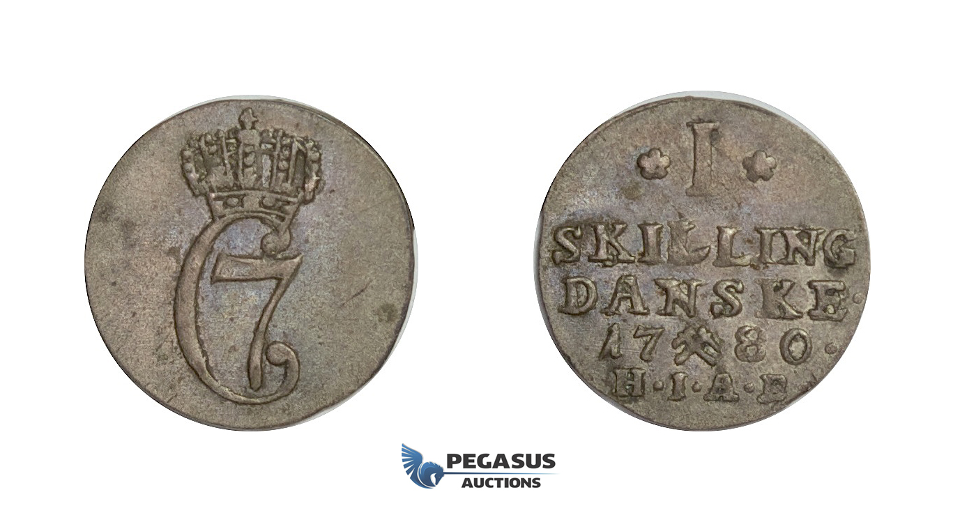 D36, Norway, Christian VII, Skilling 1780-HIAB, Silver (0.74g) NM 97, Very Nice!