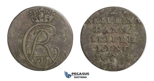 D39, Norway, Christian VII, 2 Skilling 1803-IGM, Silver (1.46g) NM 89, Dark toning!