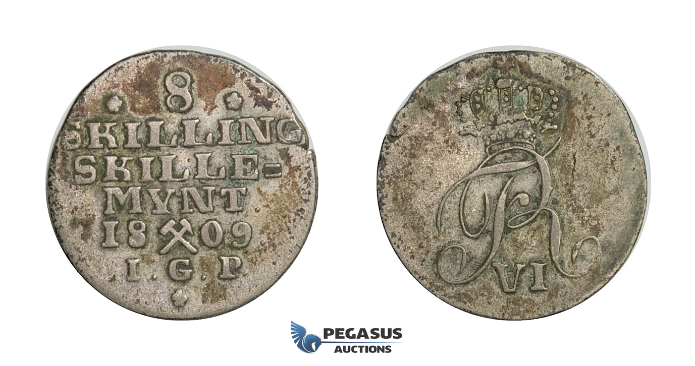 D41, Norway, Frederik VI, 8 Skilling 1809-IGP, Silver (2.25g) NM 1