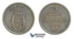 D42, Norway, Carl XIV, 2 Skilling 1842, Silver, NM 47, Toned high Grade!