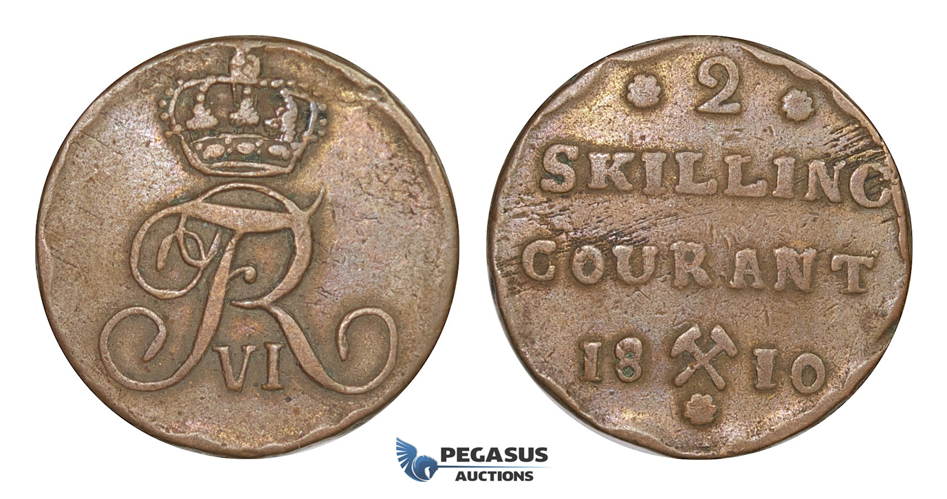 D49, Norway, Frederik VI, 2 Skilling 1810, Copper, NM 5
