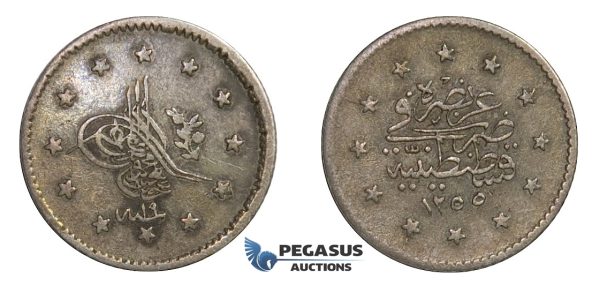 D64, Turkey, Ottoman Empire, Abdülmecid, 1 Kurush AH1255/19, Silver
