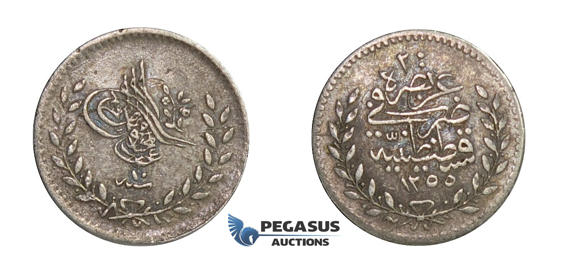 D67, Turkey, Ottoman Empire, Abdülmecid, 20 Para AH1255/10, Silver