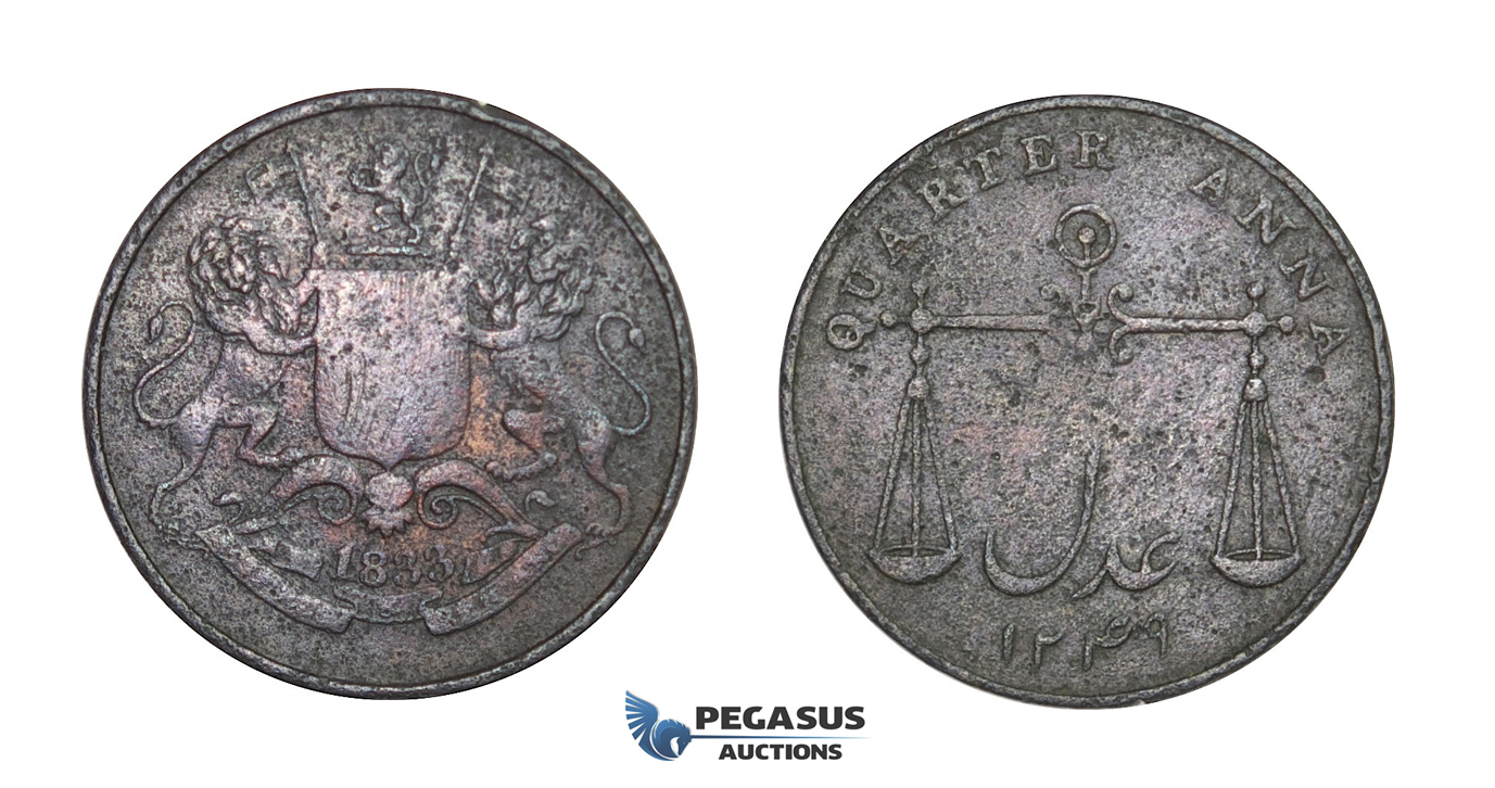 D93, British India, Bombay Presidency, 1/4 Anna 1833