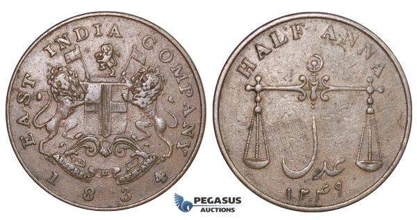 D94, British India, Bombay Presidency, 1/2 Anna 1834