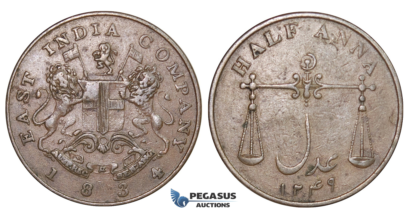 D94, British India, Bombay Presidency, 1/2 Anna 1834