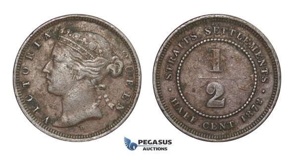 E10, Straits Settlements, Victoria, 1/2 Cent 1872-H