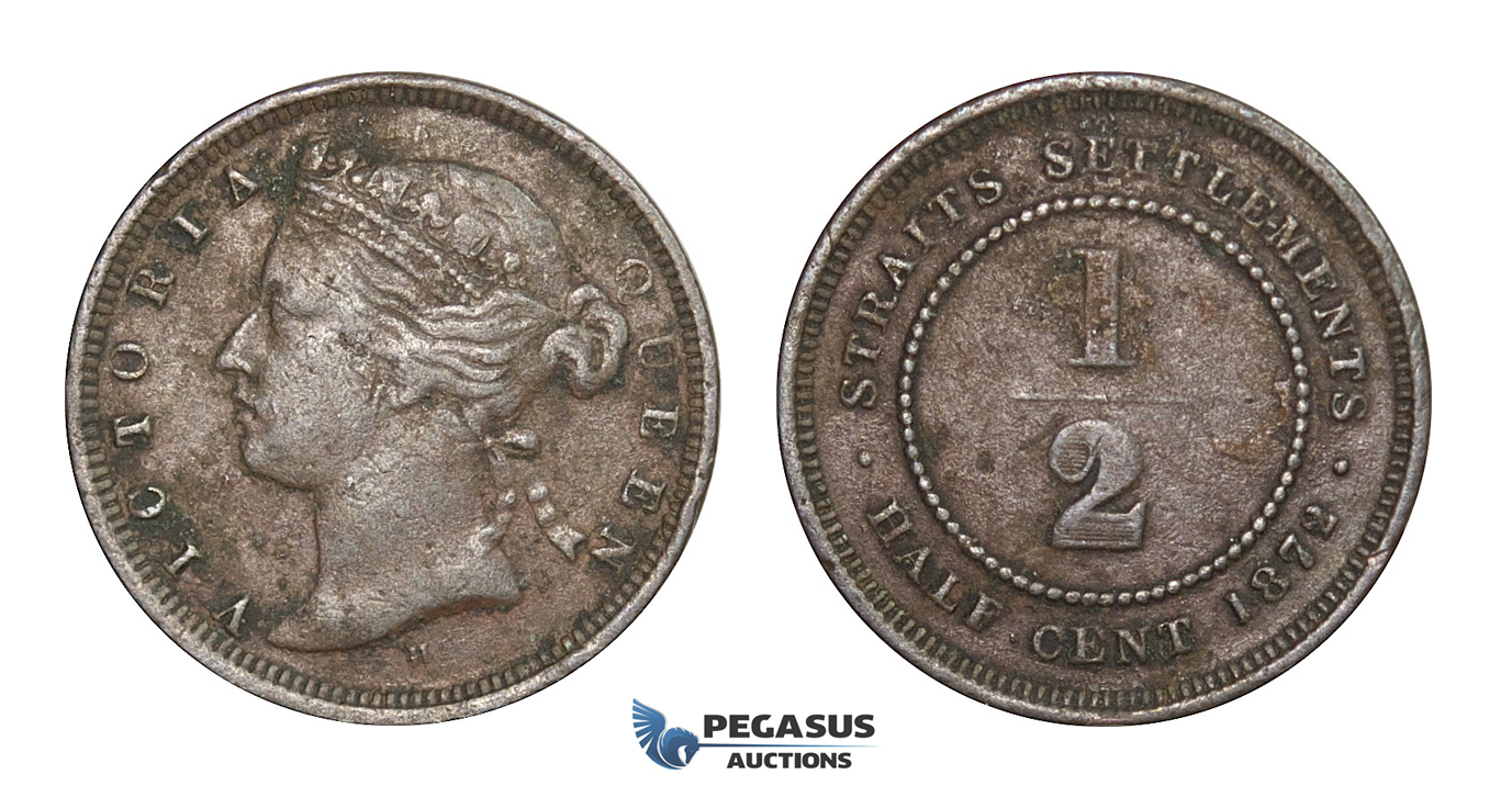 E10, Straits Settlements, Victoria, 1/2 Cent 1872-H